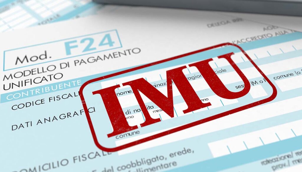 close up view of F24 form for italian taxes,the word imu and an electronic calculator (3d render)